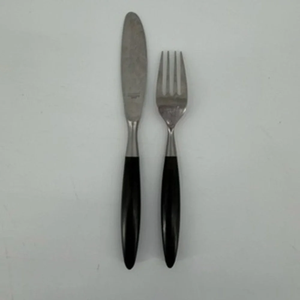 Vintage Formal Japan Stainless MCM Black Tapered Handle Knife and Fork Set 2pc